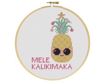 Mele Kalikimaka Merry Christmas Tree Pineapple Tropical Hawaiian Holiday Cross Stitch PDF Pattern