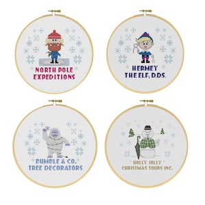 Set of 4 Cross Stitch PDF Patterns: Hermey the Elf, Yukon Cornelius, Bumble the Abominable & Sam the Snowman from Rudolph Red Nosed Reindeer