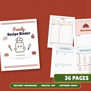 Rezeptordner zum Ausdrucken, Familienrezept-Organizer-Set, Rezeptkarten (4x6 + 3x5 Zoll), Trennblätter, Speiseplaner, Einkaufsliste, Küchenumrechnungstabelle