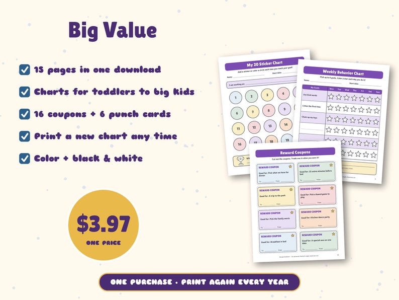 Print Incentive Chart Reward Chart for Kids Printable, Sticker Chart, Behavior Chart, Reward ...