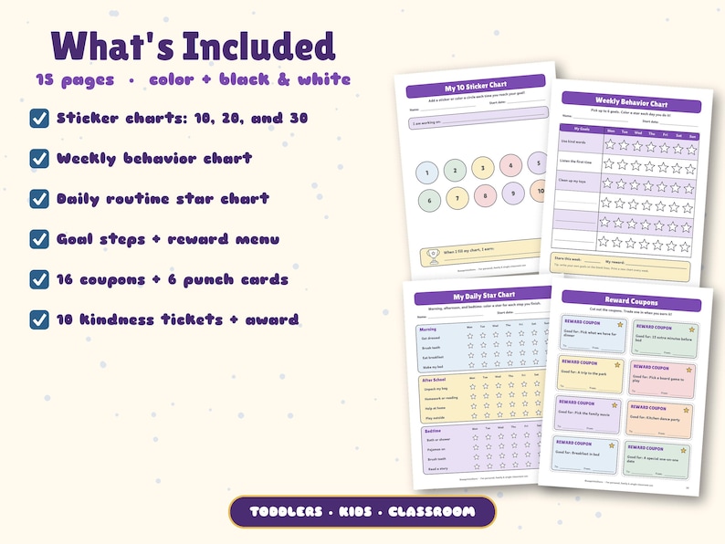 Reward Chart for Kids Printable, Sticker Chart, Behavior Chart, Reward ...