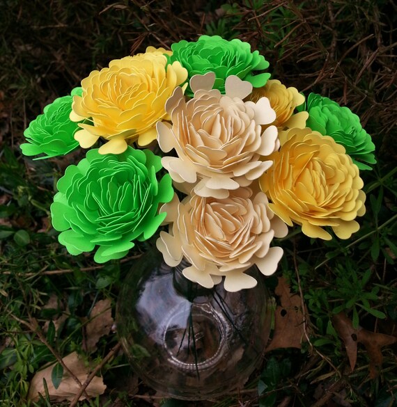 paper flower bouquet zinnia paper flowers in lime yellow and cream 12 perfect for weddings bridal bouquets anniversaries showers etsy paper flower bouquet