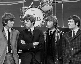 The Beatles on Holland TV 1963 Vintage Photo Reprint 8x10, British Invasion Rock Band, Black and White Music Photography, Retro Wall Art