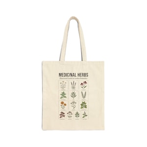 Medicinal Herbs Tote Bag, Botanical Plant Illustration