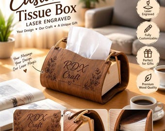 Custom Laser Engraved Wooden Tissue Box Cover, Personalized Desk Decor Gift