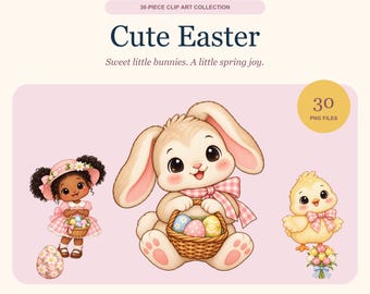 30-Piece Easter Clipart Bundle: Painted Bunnies, Kids, Eggs (Digital Download)