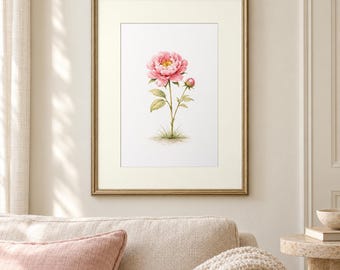 Pink Peony Printable Wall Art, Watercolor Print, Botanical Floral Decor (Digital Download)