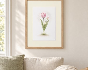 Pink Tulip Printable Wall Art, Watercolor Print, Botanical Floral Decor (Digital Download)