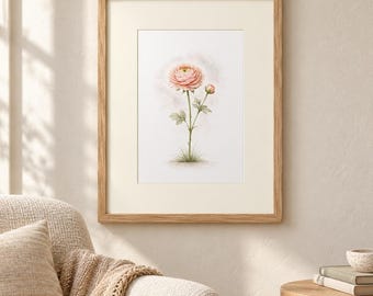 Pink Ranunculus Printable Wall Art, Watercolor Print, Botanical Floral Decor (Digital Download)