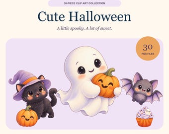 30-Piece Halloween Clipart Bundle: Ghosts, Pumpkins, Cats (Digital Download)