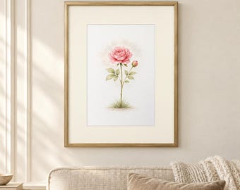 Pink Rose Printable Wall Art, Watercolor Print, Botanical Floral Decor (Digital Download)