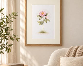 Pink Camellia Printable Wall Art, Watercolor Print, Botanical Floral Decor (Digital Download)