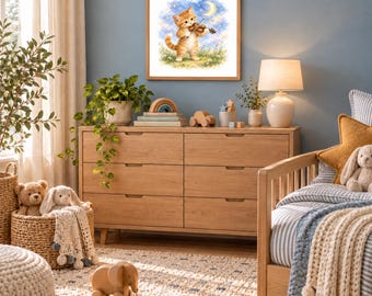 Hey Diddle Diddle:  Cat and the Fiddle Nursery Watercolor Wall Art  (Digital Download)