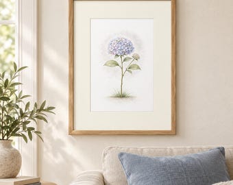 Blue Hydrangea Printable Wall Art, Watercolor Print, Botanical Floral Decor (Digital Download)