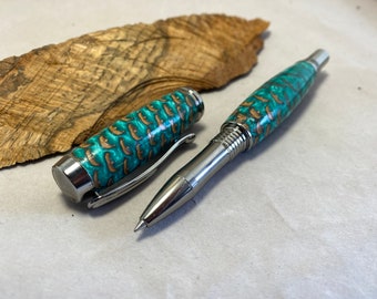 Pine Cone and Acrylic Rollerball Pen, gunmetal hardware