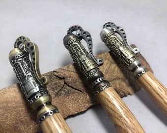 Bourbon Barrel Steampunk Pens - made from Maker's Mark bourbon barrel, Pump action design