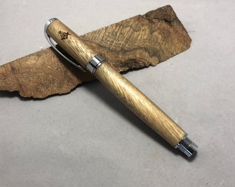 Masonic Acacia pen with Magnetic Cap and Mason logo, Rollerball Pen with chrome hardware