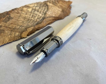 Vertex Fountain Pen with magnetic cap -- chrome or gunmetal hardware, maple wood, handmade and gorgeous