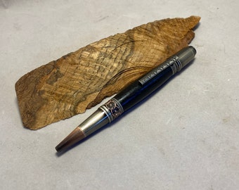 Proxima Ancient Bog Oak Ballpoint Pen - Rose gold and Antique Pewter