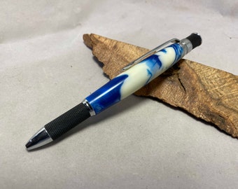 Grip Pen made with Blue and White Acrylic