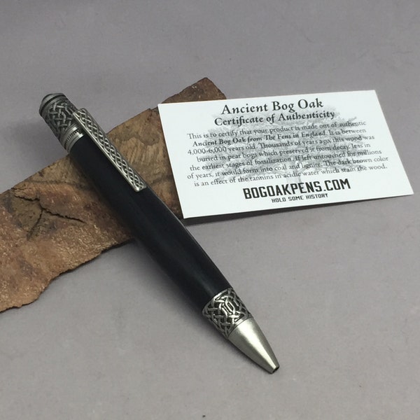 Ancient Bog Oak Celtic Pen - made from 6,000 year old oak, with certificate of authenticity