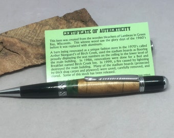 Lambeau Stadium Bleacher Wood Pen with Chrome hardware -- made from crosscut Douglas Fir from the Green Bay bleachers