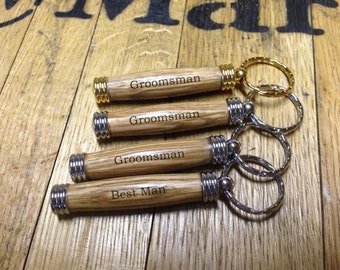 Groomsman Gifts - Set of five Bourbon Barrel Oak Secret Compartment Keychain - made from bourbon barrel oak - Engraved