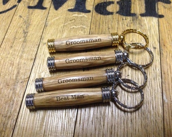 Groomsman Gifts - Set of FOUR Bourbon Barrel Oak Secret Compartment Keychain - made from bourbon barrel oak - Engraved