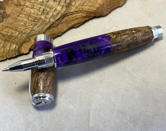 Magnetic Cap Chechen Burl and Acrylic Rollerball Pen with chrome hardware