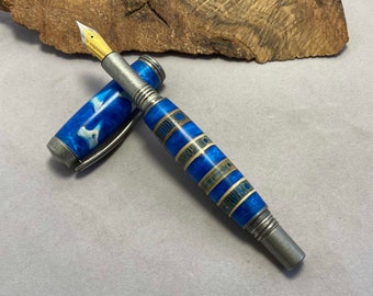 Shark Tooth and Backbone fountain pen with Antique Pewter hardware
