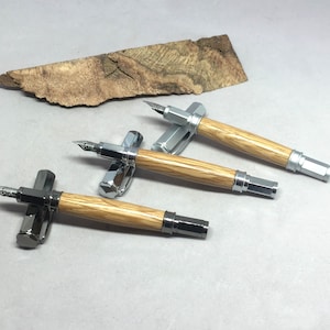 Vertex Fountain or Roller Ball Pen with magnetic cap -- chrome, gunmetal or brushed silver hardware, made from bourbon barrel