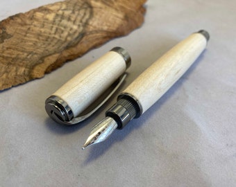 Magnetic Cap Fountain Pen -- gunmetal hardware, maple wood, handmade and gorgeous