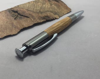 Click pen made from Bourbon Barrel -- Your choice of bourbon! Hand Turned Pen, gunmetal and chrome hardware