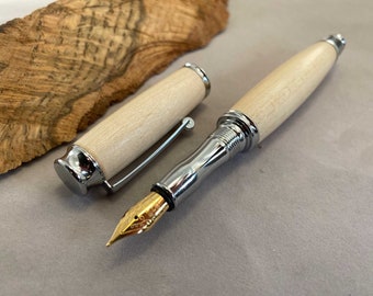 Metro Fountain Pen -- chrome hardware, maple wood, handmade and gorgeous