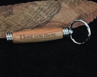 Show some Bourbon Love - Laser Engraved Bourbon Barrel Oak Secret Compartment Keychain - made from bourbon barrels, engraved with your words