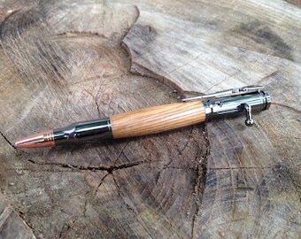 Makers Mark Bourbon Oak Bolt Action Bullet Pen with Gunmetal hardware -- made from a real Bourbon Barrel of Makers Mark