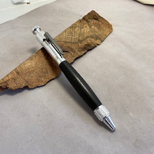 Clip Click Ancient Bog Oak Ballpoint Pen - Aluminum body and stainless clip
