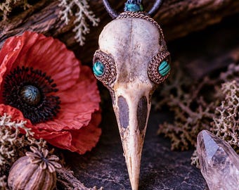 Bird Skull & Gemstone Pendant - Metamori Jewelry