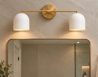 Aplique de pared de doble cúpula de estilo moderno de mediados de siglo / Lámpara de pared para tocador (2 unidades) en blanco mate