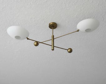 2 White Sputnik Light | Mid Century Antique Brass Flush Mount Light - Sputnik Chandelier Ceiling Light | Modern Sputnik Chandelier light |