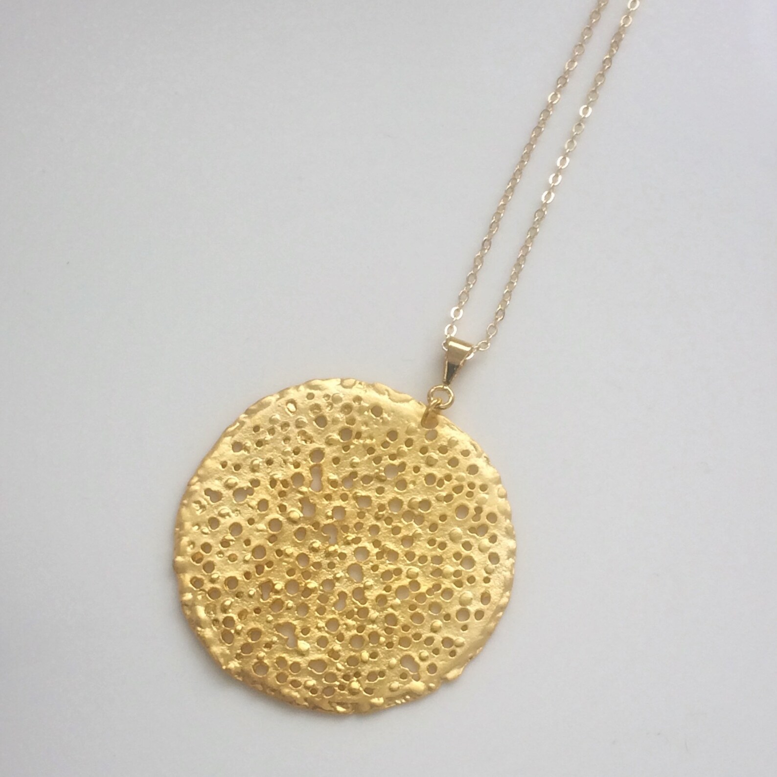 Textured Round Gold Necklace / Pendant With Gold Filled Chain Etsy