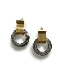 Round cosmic crystal stud earrings | unique bronze and gold statement earrings