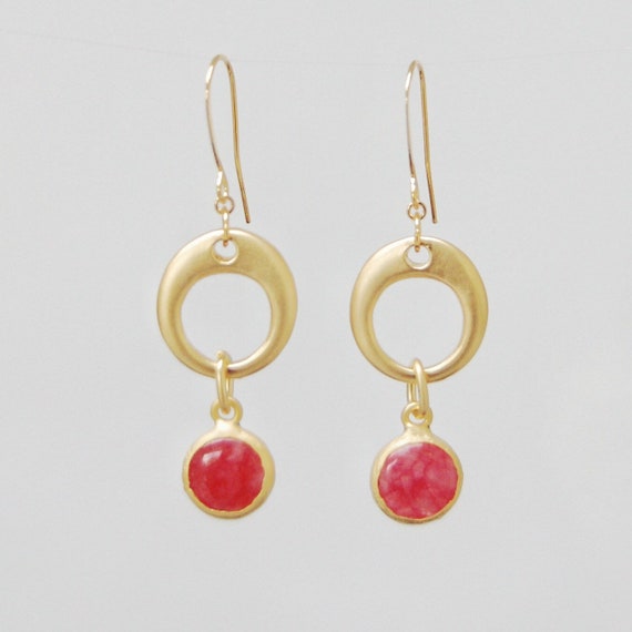 Red jade earrings elegant gold earrings unusual earrings | Etsy