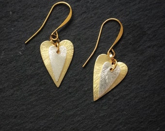 Modern heart earrings | elongated hearts in silver and gold, perfect gift for valentines day