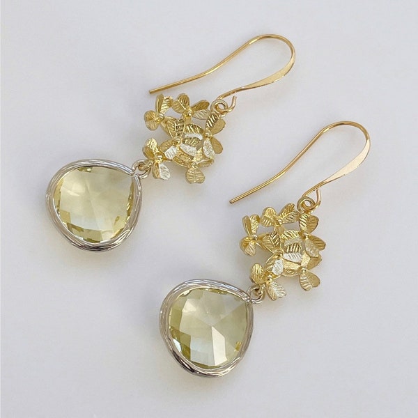 Citrine earrings with gold flowers | November birthstone | elegant Mother’s Day gift earrings or wedding earrings | gift for mum