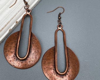Big bold copper statement earrings | unusual very long 80mm turkish ethnic boho style also in gold, silver and antique brass