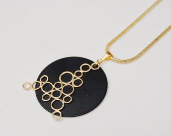 Asymmetric Black and Gold Pendant: Bold Bubble Design Necklace