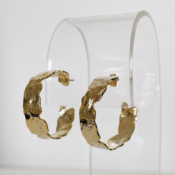 Simple hammered gold hoops with uneven edges | wide hoops lightweight everyday earrings