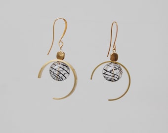 Art Deco Gold Hoop Earrings: Hand Blown Glass Bead Dangle Earrings