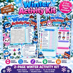 Winter Activity Kit for Kids, Word Search, Counting, Daily Tracker (PDF)